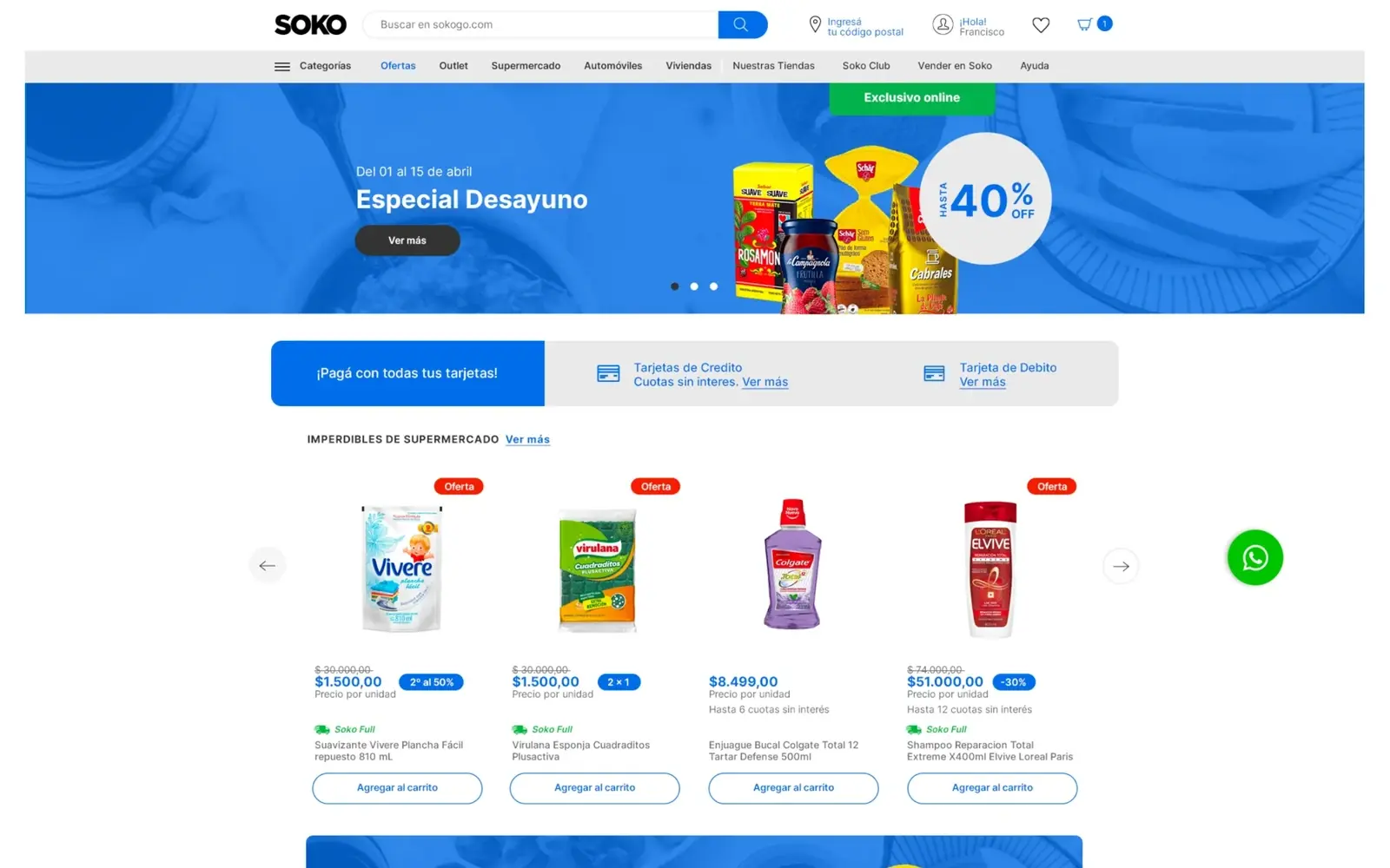 Página de inicio original de Soko Marketplace con ofertas y productos de supermercado